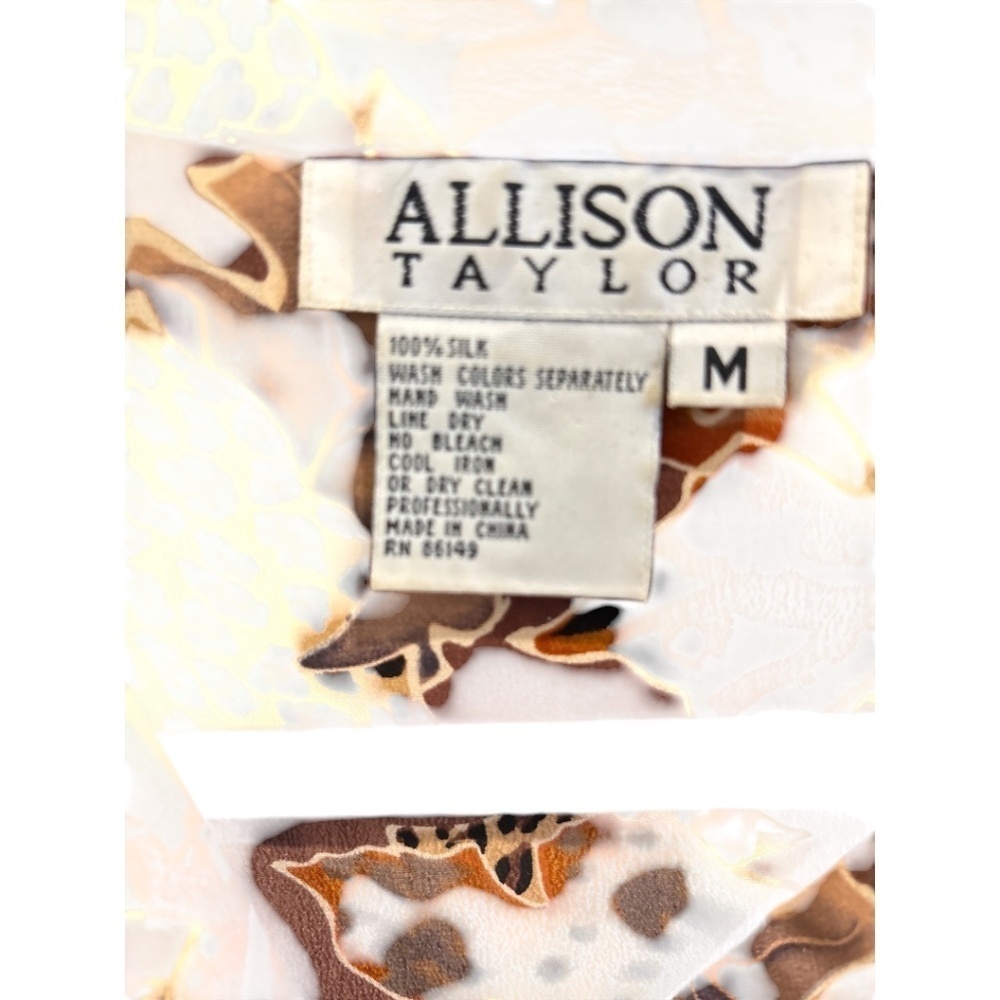 Allison Taylor Women's Animal Print Silk Blouse Black Brown Button Up Vintage M - Picture 3 of 4